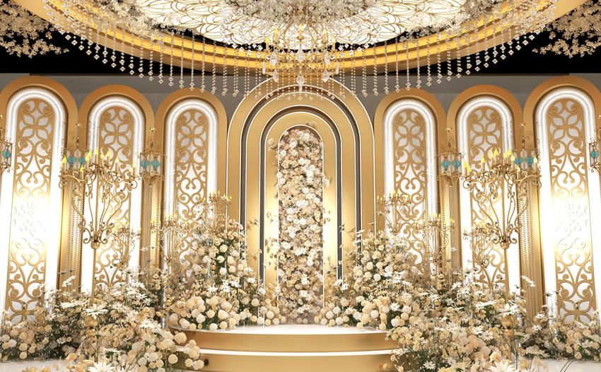 梅河口香槟色调婚礼堂效果展示